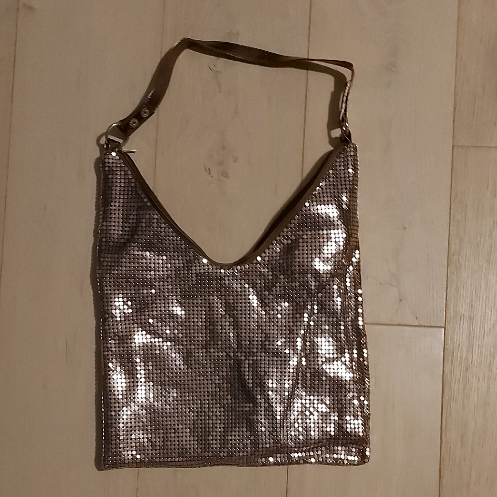 Elegant Sequin Shoulder Bag - Brown